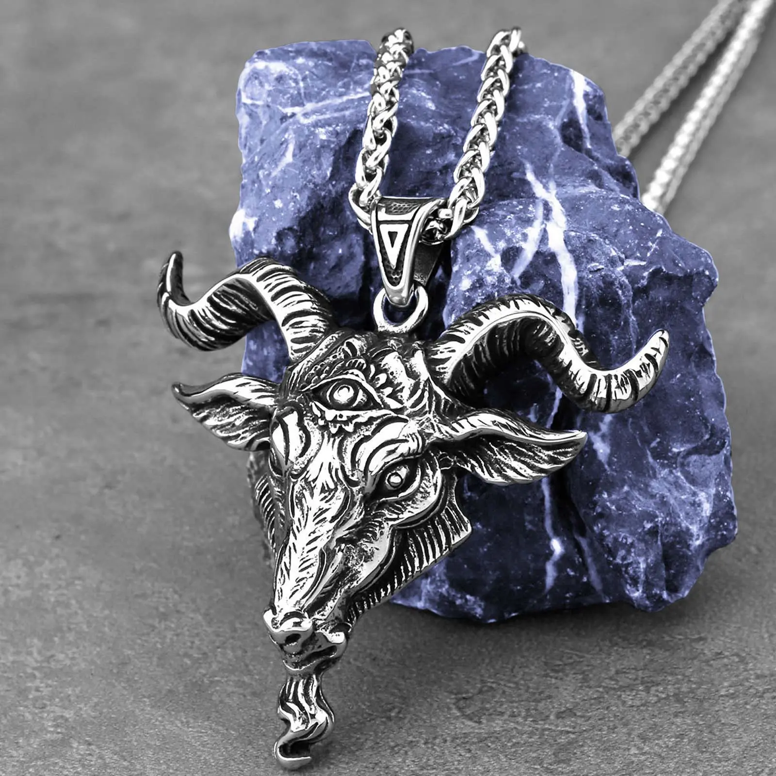 Vintage Gothic Ram Horns Pendant Necklace for Men with Demon Eye, Oxidized Statement Jewelry, Modern Versatile Accessories for Everyday Wear, Gothic Retro, Streetwear, Casual, Unisex, Daily, Metal Coating, Gothic Symbolism