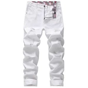 MZNBURAM Men's Ripped Non-Stretch Regular Fit Straight-Leg Pants Jeans