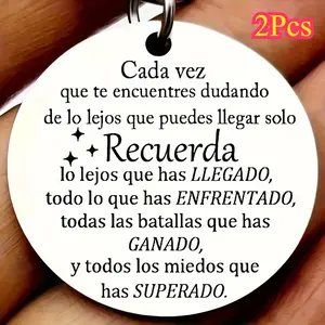 2Pcs Unisex Stainless Steel Keychain with Inspirational Spanish Quote - Encouragement Pendant for Bags and Cars Friendship