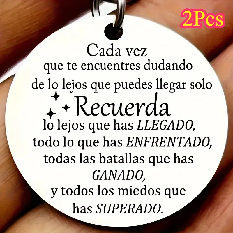 2-Piece Unisex Stainless Steel Chain-Attached Keychains with Inspirational Spanish Quote - Friendship Keychain Accessory for Bags, Cars, Inspirational Quote, Set Of 2Pcs, 2‑Pc Gift Pair