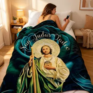 Blessed San Judas Tadeo Art Fleece Blanket Faith Inspired Devotional Design Soft Warm Comfort Provides Hope Solace Cozy Bed Sofa Prayer Meditation Essential