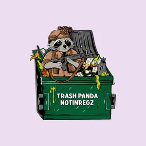 Cartoon Panda in Trash Bin Sticker, Funny Military Parody Art Decal for Laptop, Skateboard, Backpack