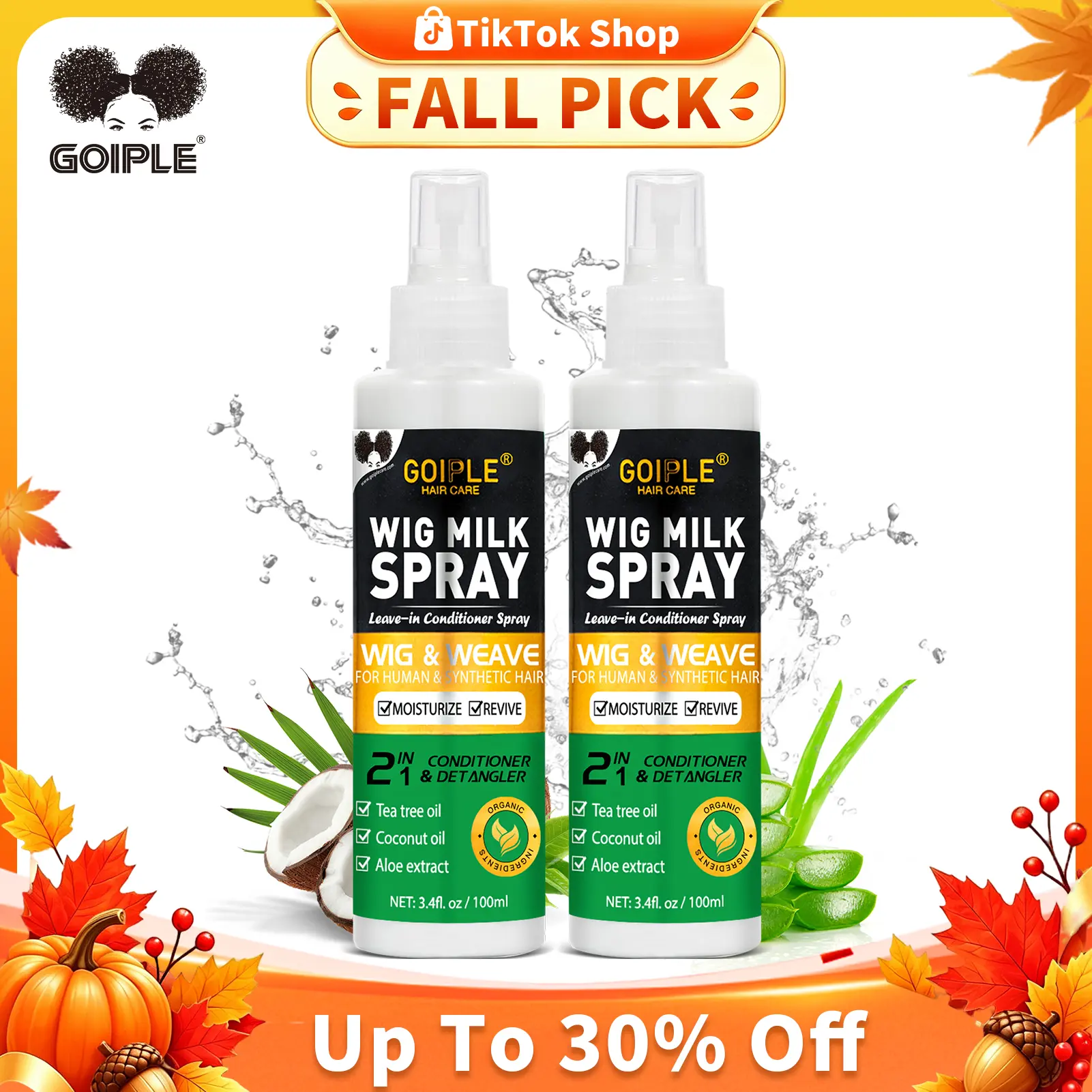Goiple Wig Milk Spray Leave-In Conditioner - 3.4 fl oz Hydrating Oil-Infused Moisturizer for Synthetic Hair with Tea Tree, Coconut, Aloe (Summer Vibes)