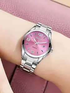 Elegant Silver Color Quartz Watch for Women, Analog Round Dial, Stainless Steel Band, Ideal for Daily Wear & Special Occasions, Stainless Steel Wristwatch