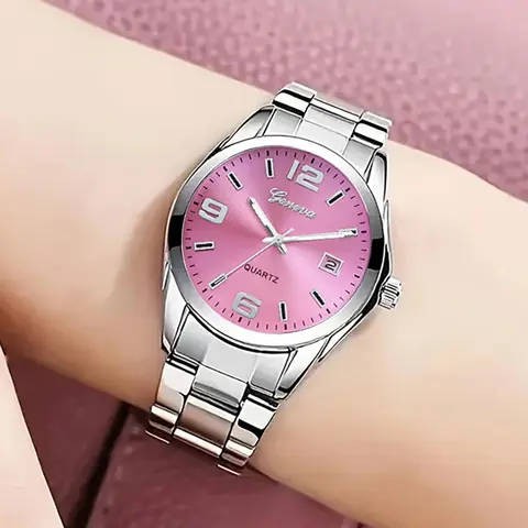 Elegant Silver Color Quartz Watch for Women, Analog Round Dial, Stainless Steel Band, Ideal for Daily Wear & Special Occasions, Stainless Steel Wristwatch
