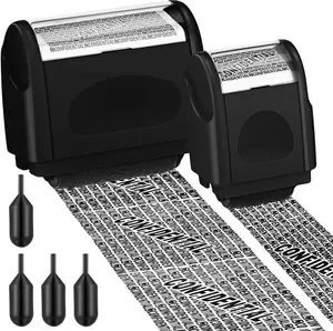 2 Pack Identity Protection Roller Stamp Identity Theft, Privacy Roller Stamp Information Blocker and 4 Pack Refill Ink for ID Account Data Address Security Black