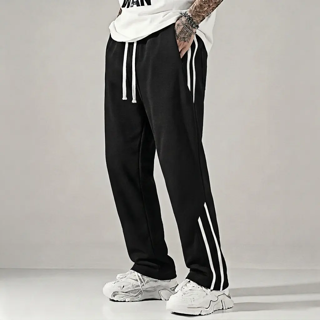Fashion Style Sporty Vintage Side Stripe Wide Leg Pants with Classic Stripes Adjustable Drawstring Waist for Comfort Multiple Colors Retro Versatile for Everyday Use