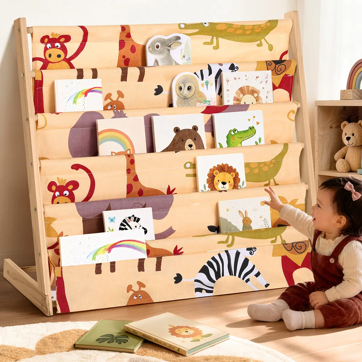 Caveen 4 / 5 Tier Kids Bookcase, Cartoon Animal Kids Bookshelf, Kids Storage Bookshelf and Storage Organizer for Kids Bedroom