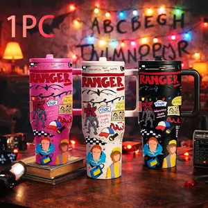 1 Pc 40oz Insulated Mug Tumbler, Double Wall Vacuum Cup, Leak-Proof Skinny Thermal Mug for Hot Cold Drinks, Keeps Hot 12 Hours Cold 24 Hours, Vintage Cartoon Art Style Gift for Women Men, Holiday Birthday Festival Office Daily Use