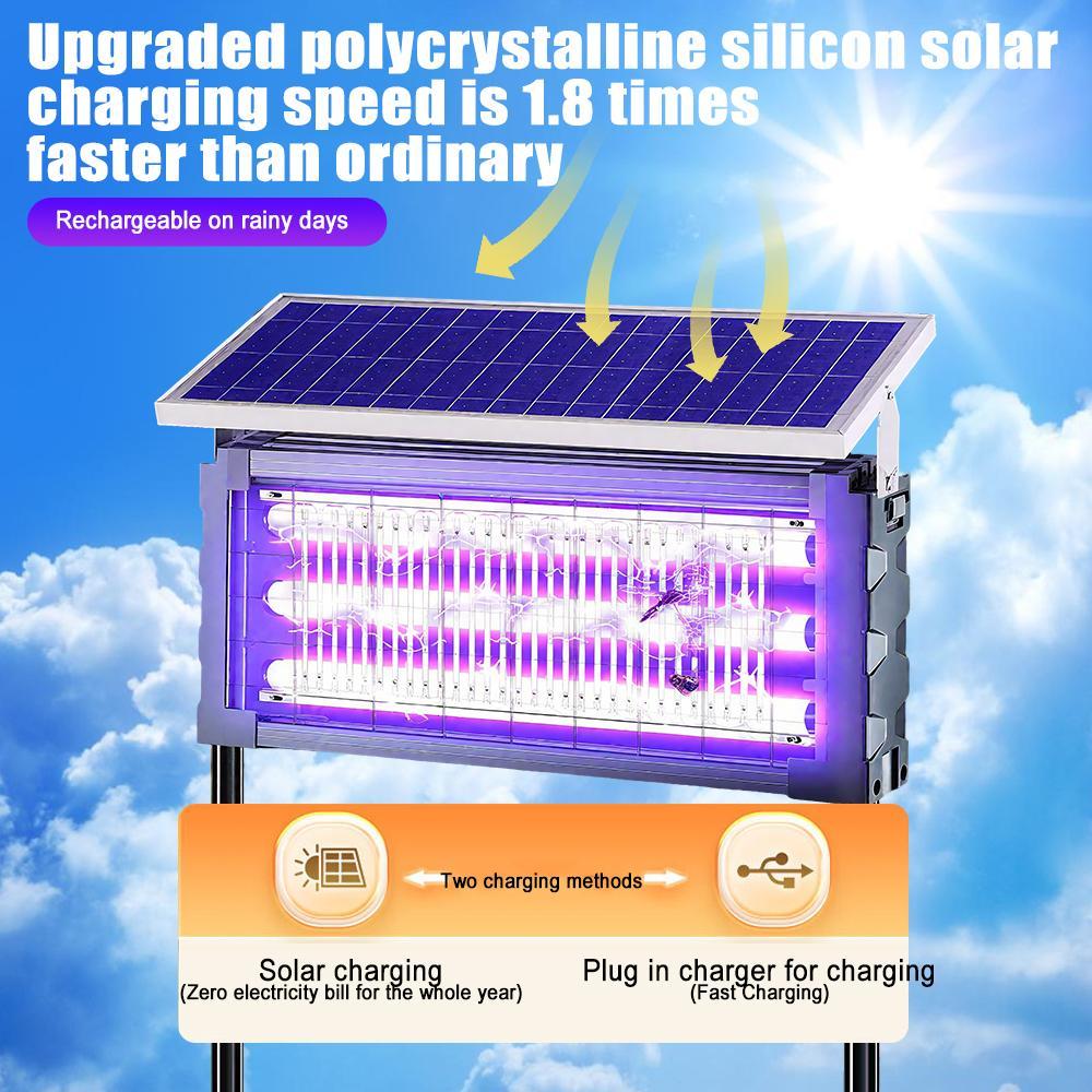 Solar Mosquito Killer Lamp Outdoor – 20W High-Power Waterproof Insect Zapper with 3 Tubes, Dual Charging, 6000mAh Battery for Garden, Yard, Farm, Patio