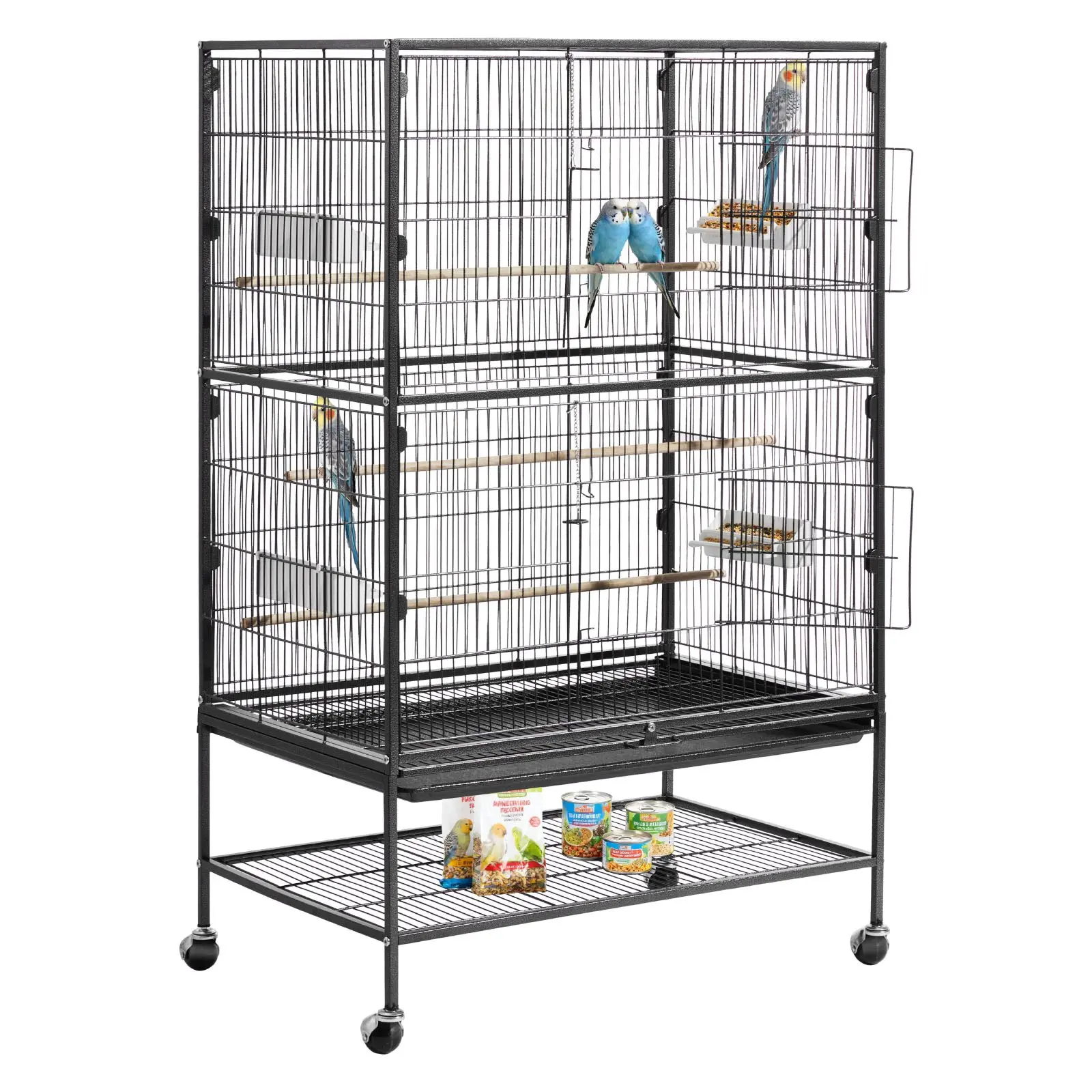 【Summerfinds】VEVOR Wrought Iron Metal Frame Bird Cage, 31.5x20.5x52in Flat Top, with Perches, Slide-Out Tray, Plastic Feeders & Casters, for Parrots, Small Birds, Metal Frame Cage Chicken Cage Carrier