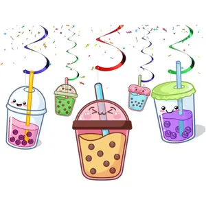 Adorable Boba Tea Ceiling Streamers Set of 10 – Perfect Party Decorations for Tea Lovers