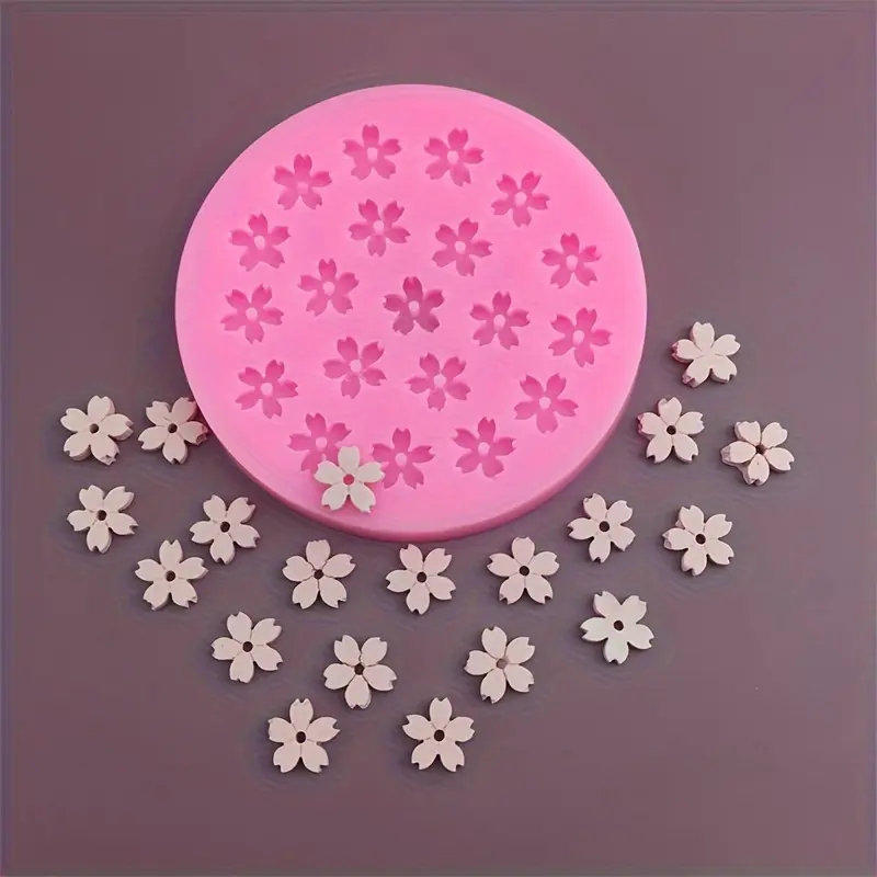2pcs, 20-hole Mini Cherry Blossom Chocolate Fondant Flower Cake Decorating Baking Tool, Silicone Baking Mold Baking Supplies