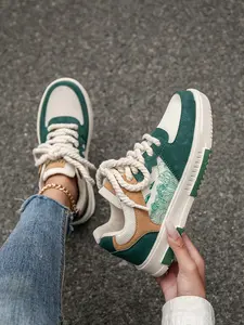 Women's New Trendy Patchwork Colorblock Height-Boosting Athletic Casual Trainer Outdoor Hiking Shoes, Fashion Letter Cloud Wave Pattern Front Strap Skateboard Sports Shoes