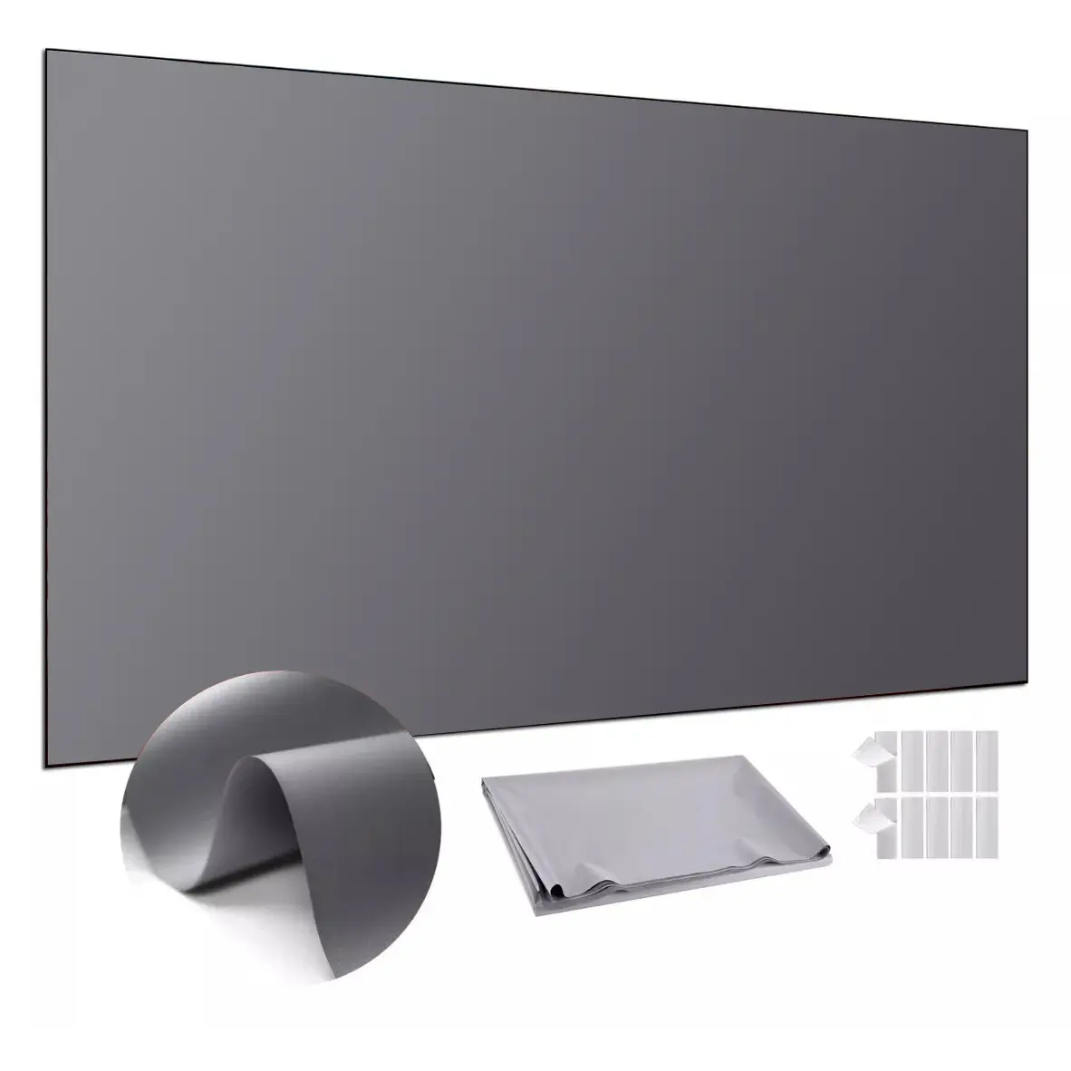 ALR anti light projector screen, 72-130inch enhance color saturation, dark side as projection front, recommended to use 1080P 200+ANSI lumens projector for best effect, foldable portable projector screen