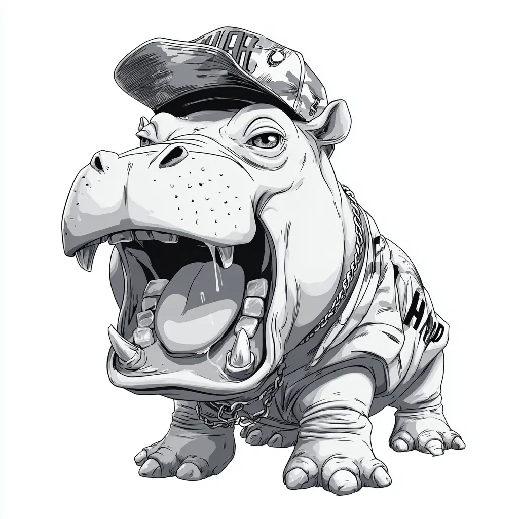 Hippo Sticker, Funny Hip Hop Hippo Decal, Cool Animal Vinyl Sticker, Roaring Hippo Head Graphic, Wildlife Car Decal, Cute Cartoon Hippo Laptop Sticker, Street Art Animal Vinyl