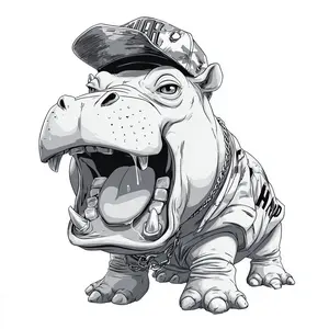 Hippo Sticker, Funny Hip Hop Hippo Decal, Cool Animal Vinyl Sticker, Roaring Hippo Head Graphic, Wildlife Car Decal, Cute Cartoon Hippo Laptop Sticker, Street Art Animal Vinyl