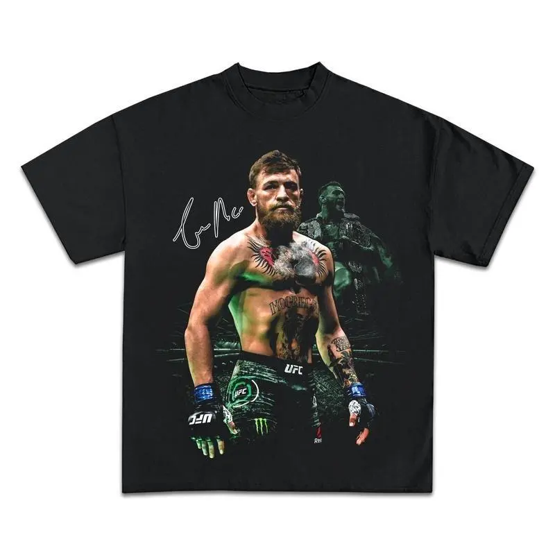 Conor McGregor Vintage Graphic Tee, Menswear Crew Neck Rap Streetwear T-Shirt, Unisex Casual Regular Fit Cotton Tops, Good Vintage Hip-Hop Bold Retro Apparel, Men Round Neck Y2K Basketball Graphic Tees