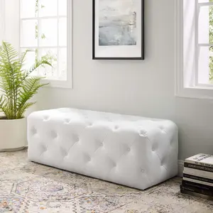 Modway Amour 48" Tufted Button Entryway Faux Leather Bench in White