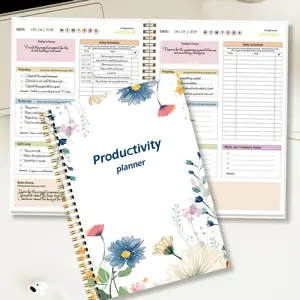 Floral Efficiency Productivity Planner Notebook, Spiral Bound Daily College Planner, Multi-Functional Time Management Journal, Office & Study Organizer