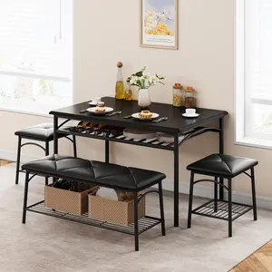 GARVEE Kitchen and Dining Table Set for 4 with Storage Shelves, Comfortable PU Cushions, and Durable Metal-Wood Design, Perfect for Small Spaces and Versatile Use in Apartments or Dining Rooms.