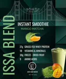 ISSA BLEND Instant Grass-fed Whey Protein Fruit Smoothie with Freeze-Dried MANGO MATCHA and Vitamins - Dietary, Fitness