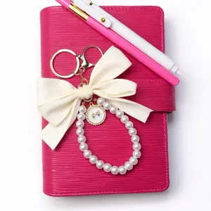 Aesthetic A6 Cash Stuffing Binder Bundle Hot Pink Budget Planner Set with Pen Acrylic Pencil & Keychain for Organized Living epi saffiano Vegan Leather Textured Finish