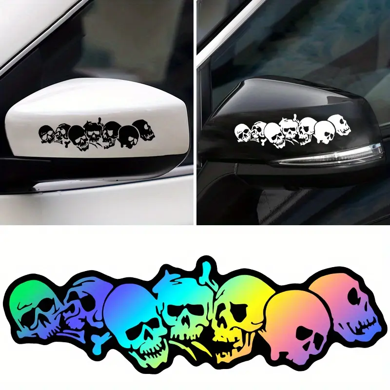 2PCS Personalized and Creative Skull Totem Rearview Mirror Stickers Suitable for Cars, Motorcycles, Trucks, Bicycles, DIY Body Scratches, Covering Horror Skull Motorcycle Helmets, Universal Halloween Decoration Stickers Car Decals, Side Decals