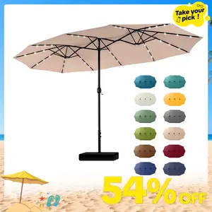 [SummerVibes] Phivilla Home 15ft Large Outdoor Patio Umbrella with Base – LED Light Option, Double-Sided, Crank Handle, Waterproof