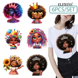 6 Pack African American with Crown Iron on Patches for T shirts Jeans Hats Backpacks Applique Decals for Clothing Decor