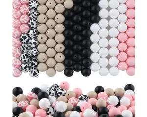 150Pcs Mixed 15mm Silicone Beads for Keychain Making, Pink Black Cow Print Silicone Beads for Pens and Bracelet Jewelry Making