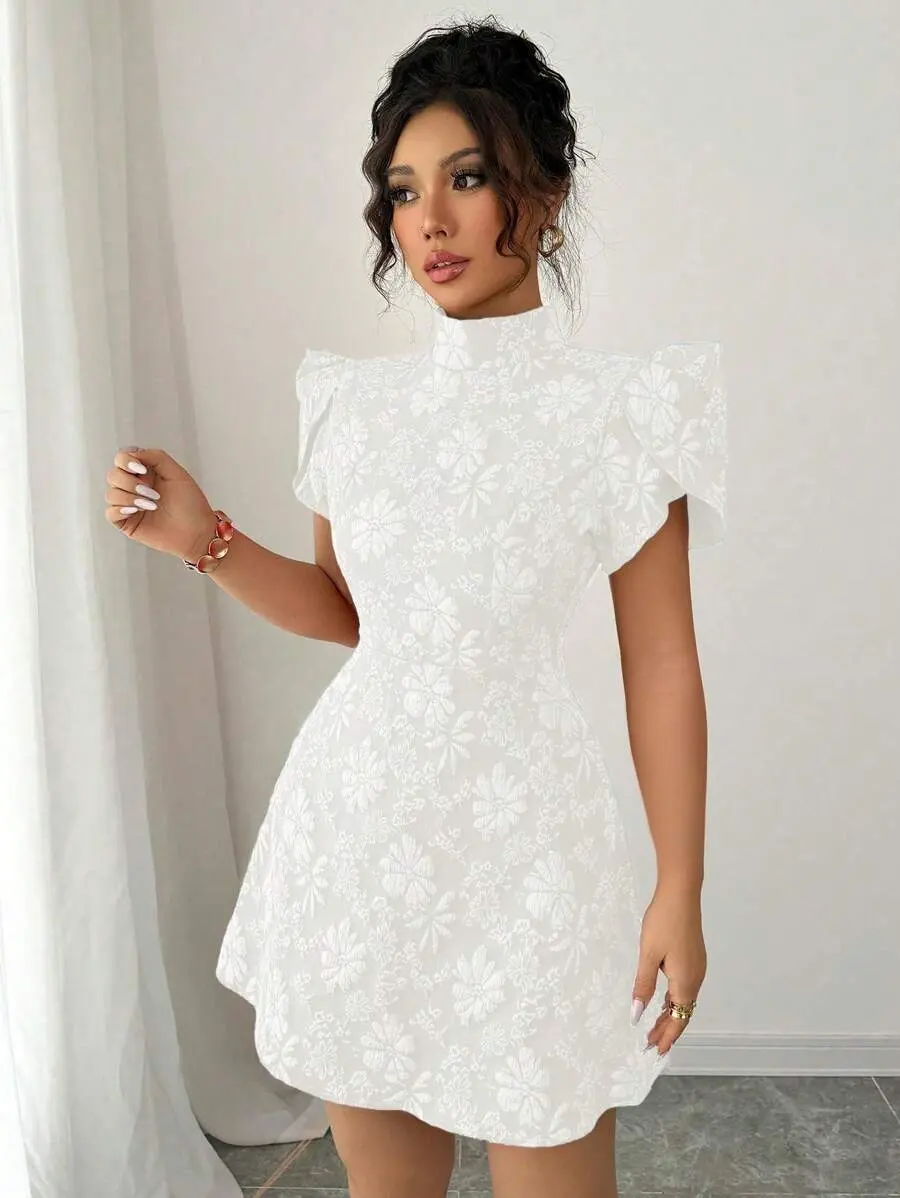 Women's Summer Vintage Red Textured Fabric Puff Sleeve High Neck Backless  Bow Contrast Color Cropped Waist Slim Unique Design Mini elegant dresses  women - TikTok Shop