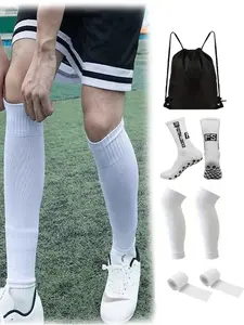4 Piece Set Football Equipment Men's and Women's Sports Socks Football Socks Football Socks Thickened Towel Bottom Belt Sports Elastic Socks Leg Socks Sports Tie Belt Convenient Drawstring Ball Bag Football Accessories