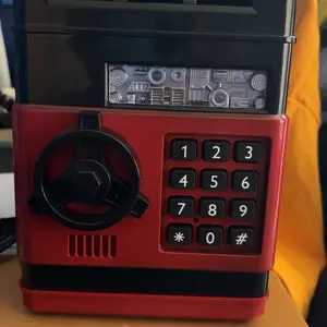 Piggy Bank for Girls Boys Large Electronic Money Coin Banks with Password Protection, Automatic Paper Money Scroll Saving Box, Great Christmas Gift for Kids (Black-Red)