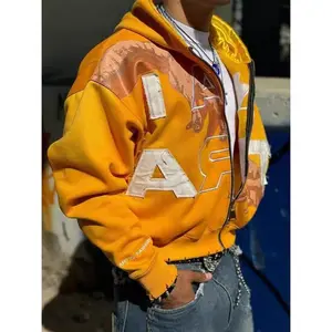 American Hip Hop Hoodie with Patchwork Embroidery - Men's and Women's Fashion Street Wear Long Sleeve Pattern Hoodie Loose Sweatshirt Sports Casual Fitness Menswear Tops Zipper Pullover Streetwear Tights