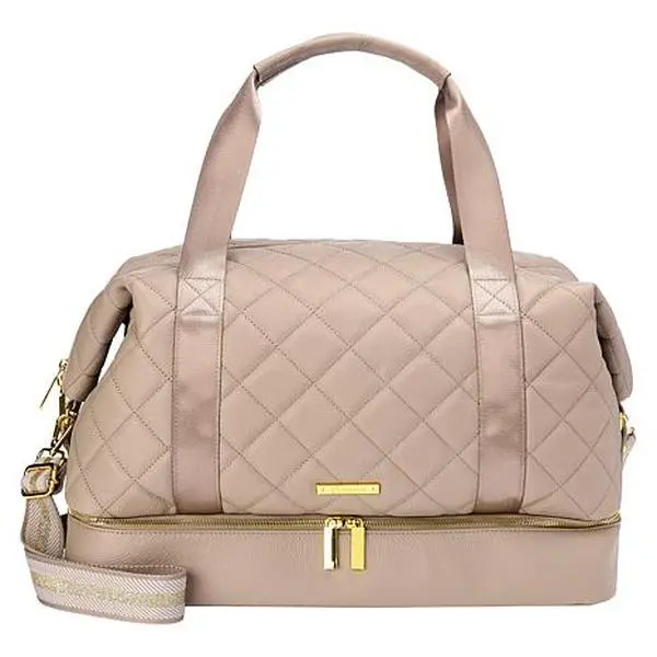 Joy Mangano Joy First Class Luxury Leather Quilted Double Decker Weekender