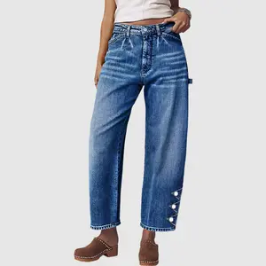Flamingal Wash High Waist Barrel Leg Carpenter Crop Jeans Flamingal Wash High Waist Barrel Leg Carpenter Crop Jeans