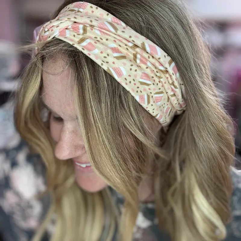 Buttery Soft Tan Coffee Cup  Front Knot Headband Stretchy Legging Material Hair Band for Everyday Outfits Workouts & Gym