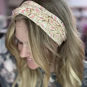 Buttery Soft Tan Coffee Cup  Front Knot Headband Stretchy Legging Material Hair Band for Everyday Outfits Workouts & Gym