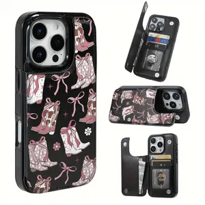 This pink Western cowboy boot design features a card slot for bank cards, public transportation cards, and more. It's compatible with iPhone 17, 16, 15, 14, 13, 12, and Samsung models. It makes a great gift for friends or family.
