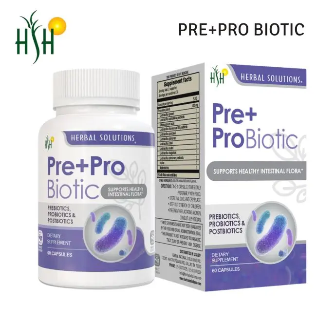 HERBAL SOLUTIONS Pre + ProBiotic – Prebiotics, Probiotics, Digestive Wellness Supplement | 60 Capsules