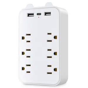 6-Outlet Surge Protector Power Strip with 3 USB Ports - Rectangle, Mountable, 125V US Plug, Ideal for Home Office Storage