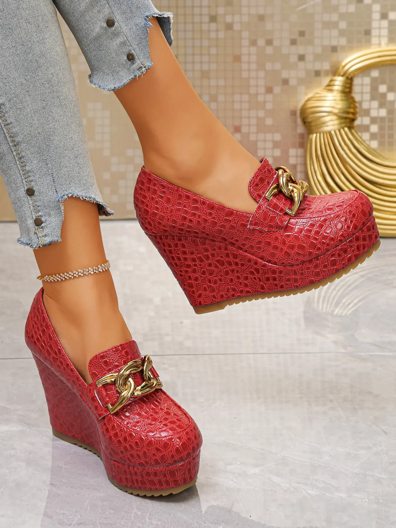 Women's High Heel Slip-On Shoes, Thick Sole, Chunky High Heels, Rubber, Elegant, Classy, Perfect for Weddings, Parties, Vacations, Work, Formal Occasions, Daily Wear