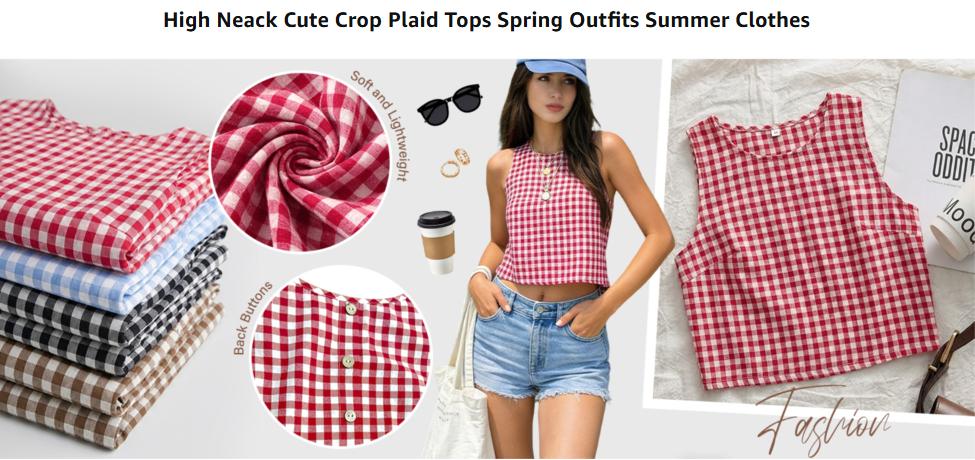 IDEALSANXUN Womens Gingham Crop Tank Tops 2026 Spring Summer Sleeveless Vest Top Flowy Ruched Floral