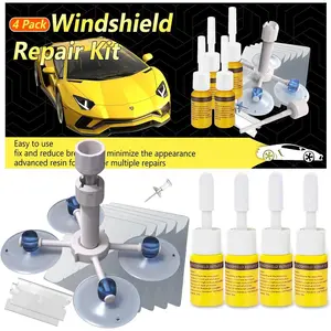 Windshield Crack Repair Kit, Windshield Repair Kit for Chips and Cracks, 4 count  Glass Repair Kit, Cracks Gone Glass Repair Kit Automotive Quick Fix for Chips, Cracks, Bullseyes (Yellow)