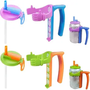 Soda Can Lids and Holders for 12oz Cans –  Covers with Straw +  Holder with Handle – For Soda, Beer, Pop – Easy to Hold, Leak-Free