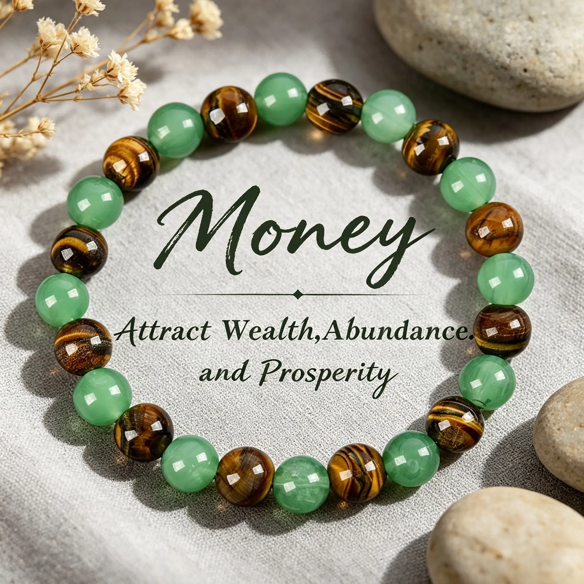 Money Attraction Bracelet with Green Aventurine & Tiger Eye -    blue friendship bracelet beaded  jewelry protection bracelet encouragement gift fashion artificial bracelet  of  the  day Colorblock Beaded Crystal Bracelet