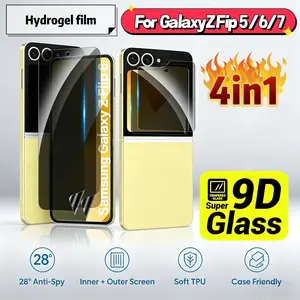 4-In-1 Privacy Screen Protector for Samsung Galaxy Z Flip 5/6/7, 2 Soft Tpu Films, 2 Tempered Glass Anti-Spy, Bubble-Free, HD Clear