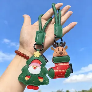 Christmas keychain Santa Elk and Claus Leather Keychain bag charms for Christmas gift creative christmas gift Car keychain