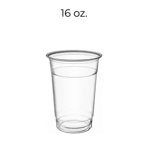 16oz Crystal Clear PET Plastic Cups Disposable Drink Cups 100 Pack